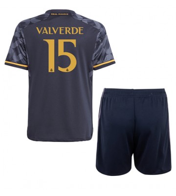 Real Madrid Federico Valverde #15 Koszulka Wyjazdowych Dziecięca 2023-24 Krótki Rękaw (+ Krótkie spodenki)